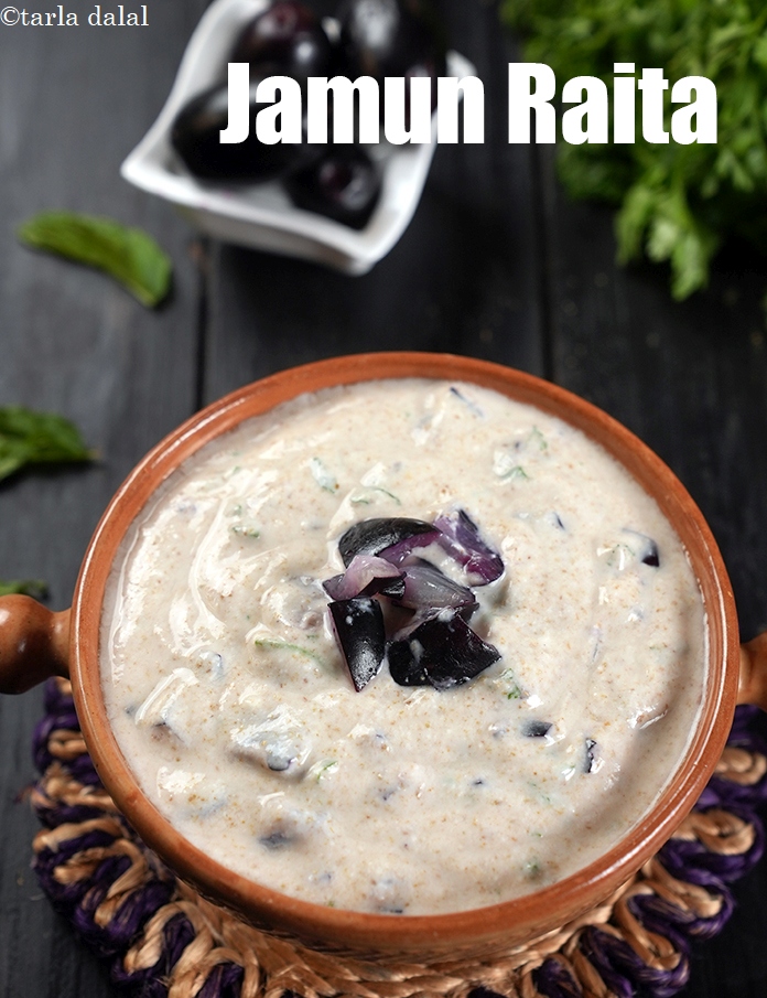 Step 11 – Serve <strong>jamun raita</strong> chilled garnished with a sprig of coriander.