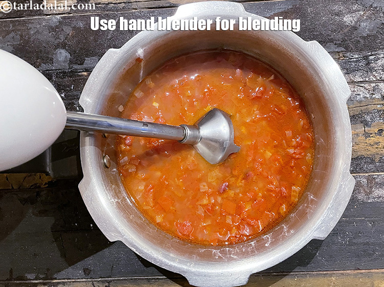 Step 15 – Use a hand mixer to blend the soup as there is a lot of liquid …