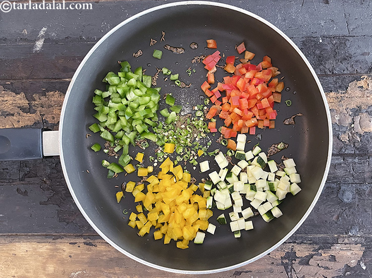 स्टेप 25 – १/४ कप&nbsp;बारीक&nbsp;<a href=""https://www.tarladalal.com/glossary-chopped-zucchini-hindi-155i"">कटी जुकिनी</a>&nbsp;डालें।&nbsp;<a href=""https://www.tarladalal.com/recipes-using-zucchini-in-hindi-658"">ज़ूकिनी</a>, एक तथ्य के रूप में, …