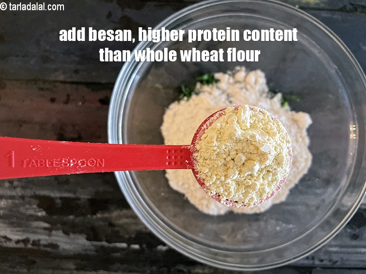 Step 10 – Add&nbsp;<meta charset="UTF-8" />2 tbsp&nbsp;<a href="glossary-besan-chana-dal-flour-bengal-gram-flour-952i">besan (bengal gram flour)</a>.&nbsp;Besan&nbsp;has more good fat than whole wheat flour …