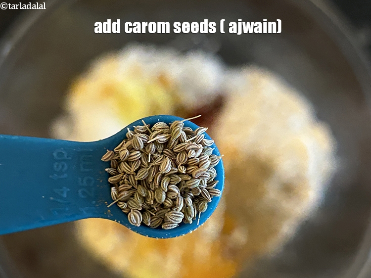 Step 21 – Add&nbsp;<meta charset="UTF-8" />1/4 tsp&nbsp;<a href="glossary-carom-seeds-ajwain-thymol-seeds-bishops-weed-266i">carom seeds (ajwain)</a>.