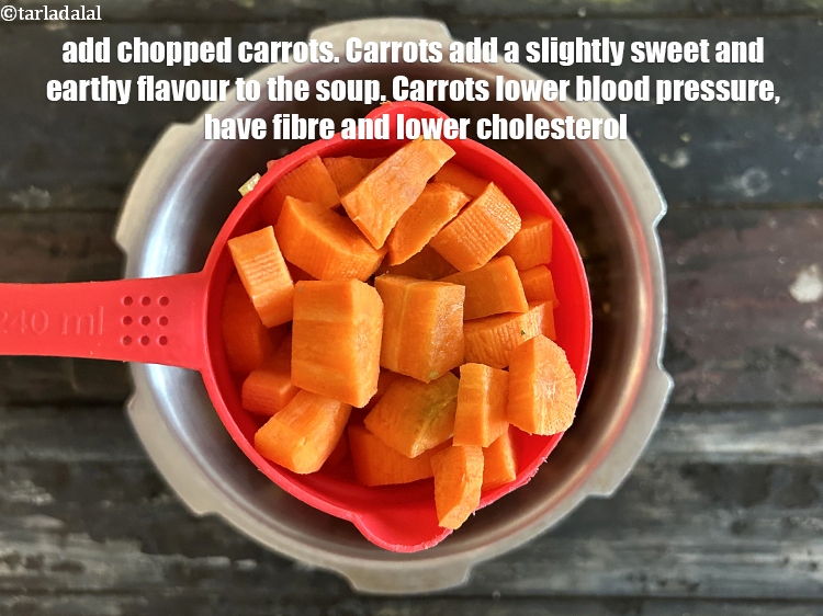 Step 10 – Add&nbsp;<meta charset="UTF-8" />1 cup&nbsp;chopped&nbsp;<a href="glossary-carrot-gajar-gajjar-253i">carrot</a>.&nbsp;Carrots add a slightly sweet and earthy flavor to the soup. …