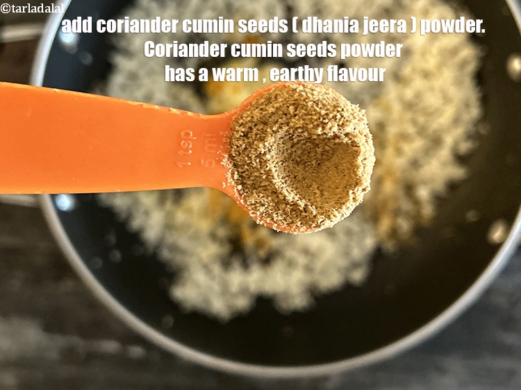 Step 20 – Add&nbsp;<meta charset="UTF-8" />2 tsp&nbsp;<a href="glossary-coriander-cumin-seeds-powder-dhania-jeera-powder-375i">coriander-cumin seeds (dhania-jeera) powder</a>.&nbsp;Coriander cumin seed powder has a warm, earthy …