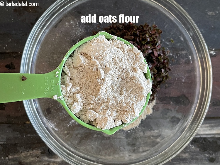 Step 11 – Add&nbsp;<meta charset="UTF-8" />1/2 cup&nbsp;<a href="glossary-oats-flour-oats-atta-2201i">oats flour</a>.