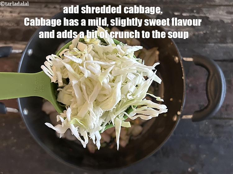 Step 16 – Add&nbsp;<meta charset="UTF-8" />3/4 cup&nbsp;<a href="glossary-shredded-cabbage-763i">shredded cabbage</a>. Cabbage has a mild sweet flavour and adds a …
