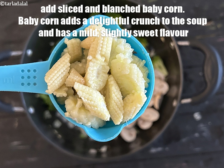 Step 14 – Add&nbsp;<meta charset="UTF-8" />1/2 cup&nbsp;<a href="glossary-sliced-and-blanched-baby-corn-938i">sliced and blanched baby corn</a>.&nbsp;Baby corn adds a delightful crunchiness to …