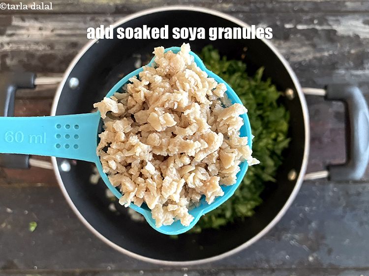 Step 15 – Add soaked soya granules.