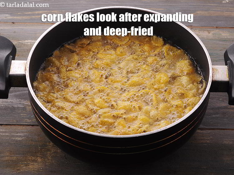 Step 37 – Do not deep-fry the raw cornflakes on a very high flame as they will get …