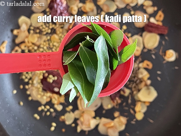 Step 10 – Add&nbsp;<meta charset="UTF-8" />8 to 10&nbsp;<a href="glossary-curry-leaves-kadi-patta-kadipatta-388i">curry leaves (kadi patta)</a>.