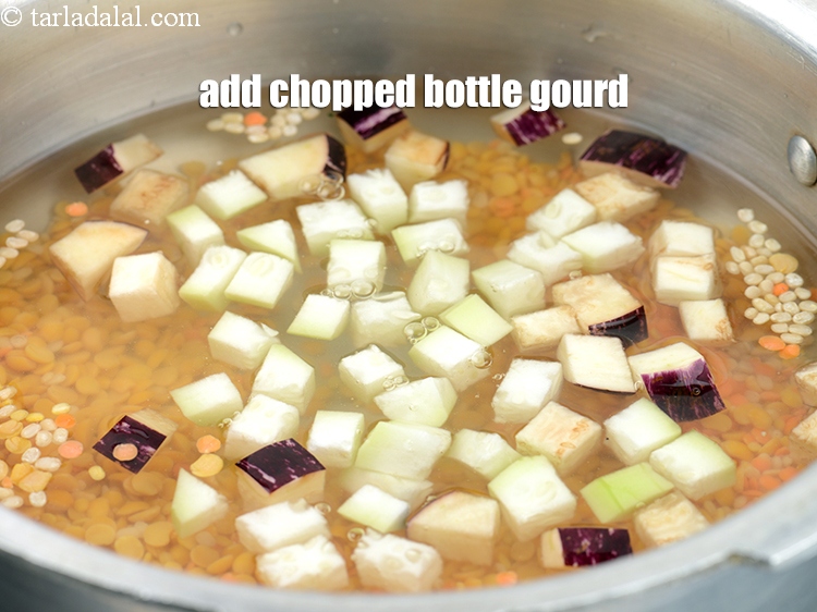 Step 11 – Add &frac14; cup <a href="https://www.tarladalal.com/glossary-chopped-bottle-gourd-401i">chopped bottle gourd (doodhi / lauki)</a>.
