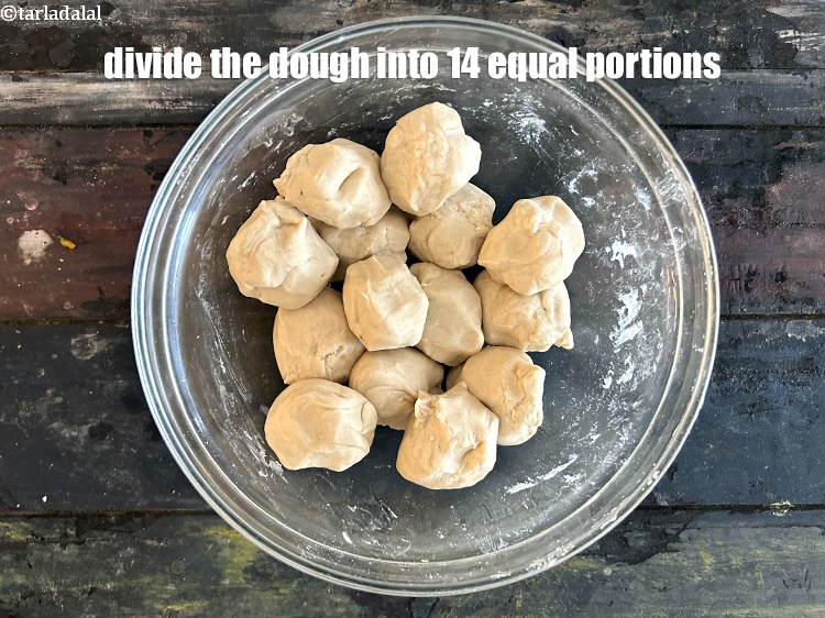 Step 10 – After 15 minutes, divide the dough into 14 equal portions.