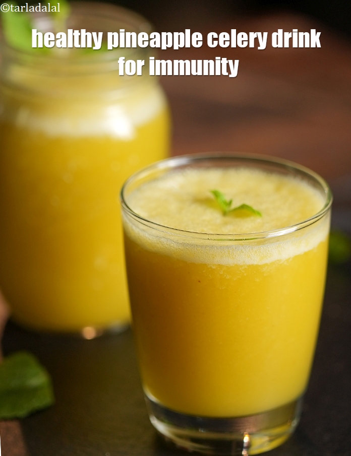 Step 12 – Serve <strong>pineapple celery juice |&nbsp;healthy pineapple celery drink for immunity | anti-inflammatory Indian pineapple juice …