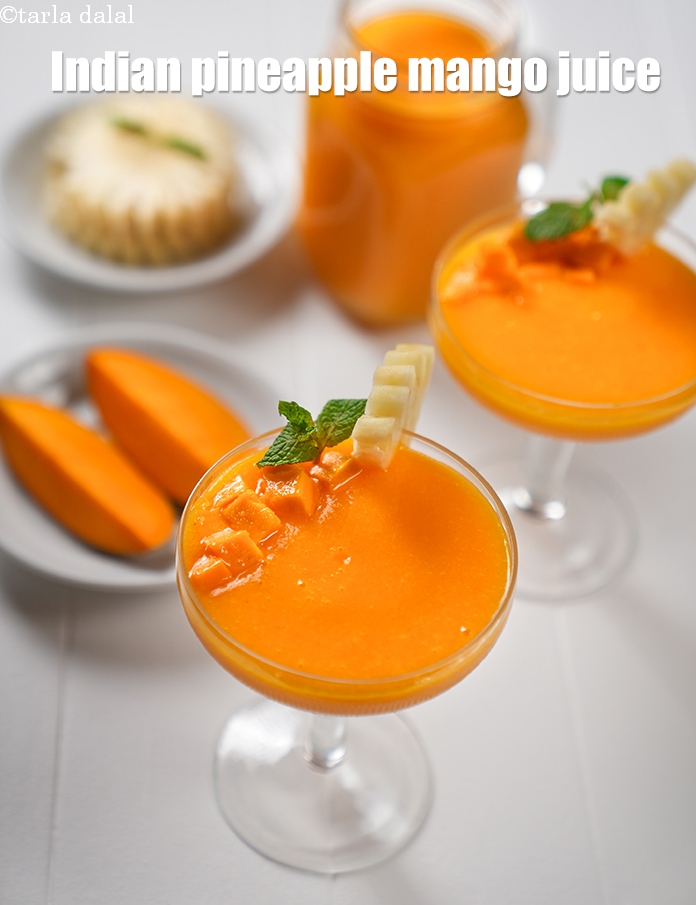 Step 12 – Serve <strong>mango pineapple juice | Indian pineapple mango smoothie | healthy aam ananas drink |&nbsp;</strong>chilled …