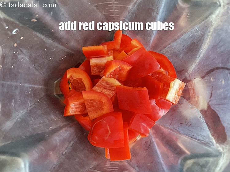 Step 12 – <meta charset="UTF-8" />Add&nbsp;3/4 cup&nbsp;<a href="glossary-red-capsicum-cubes-2077i">red capscium cubes</a>.&nbsp;