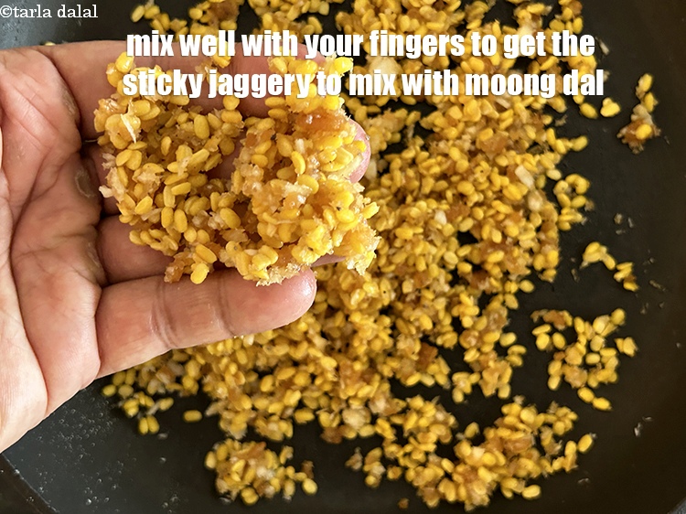 Step 11 – Mix very well with your fingers. This is important to get the sticky jaggery to …