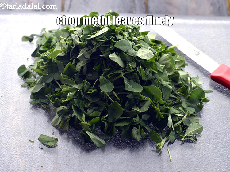 Step 11 – Now chop the methi leaves finely and keep aside.
