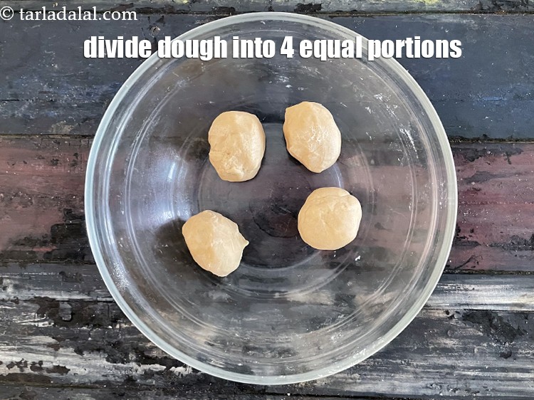 Step 12 – Divide the dough into 4 equal portions. Keep aside and make the stuffing.