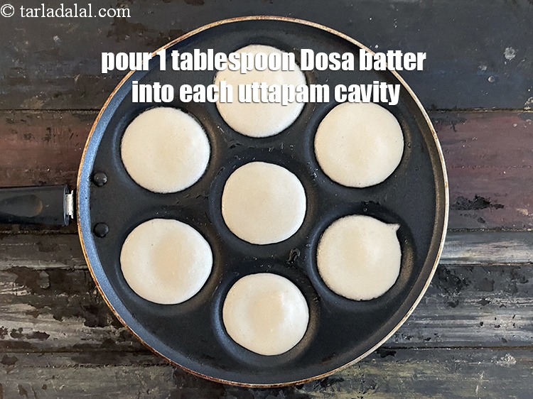 Step 23 – Pour a 1 &nbsp;tablespoon&nbsp;of the dosa batter in each uttapa mould to make a 63.5 …