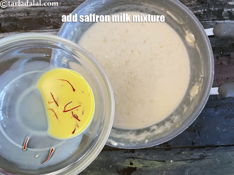 Step 18 – <meta charset="UTF-8" />Add the saffron-milk mixture.