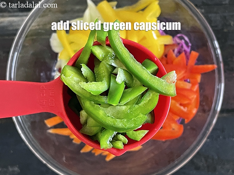 Step 11 – Add&nbsp;<meta charset="UTF-8" />1/4 cup&nbsp;thinly&nbsp;<a href="glossary-sliced-capsicum-165i">sliced green capsicum</a>.