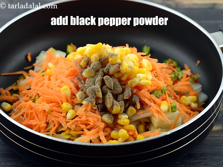 Step 9 – Add 1/2 tsp&nbsp;<a href="https://www.tarladalal.com/glossary-black-peppercorns-kali-mirch-kalimirch-566i">black peppercorns (kalimirch)</a>&nbsp;powder.