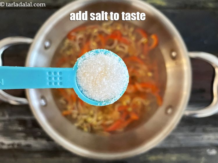 स्टेप 13 – स्वादानुसार नमक डालें। हमने 3/4 चम्मच नमक डाला है।