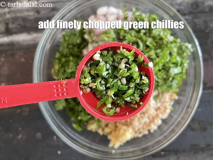 Step 25 – Add 2 tsp&nbsp;finely&nbsp;<a href="glossary-chopped-green-chilli-820i">chopped green chillies</a>.