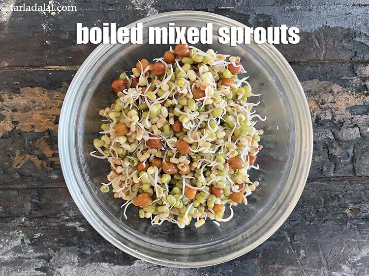 Step 10 – In a bowl put&nbsp;<meta charset="UTF-8" />1 cup&nbsp;<a href="glossary-boiled-mixed-sprouts-1663i">boiled mixed sprout</a>s (moong , matki , chana …