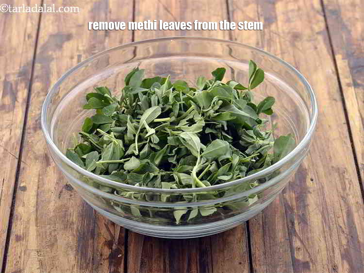 Step 25 – Clean and remove methi leaves from the stem.