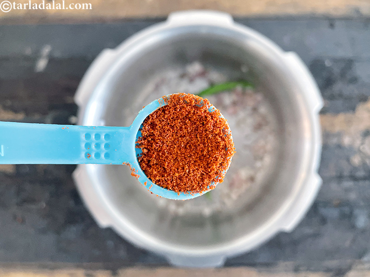 Step 26 – Add&nbsp;<meta charset="UTF-8" />1/2 tsp&nbsp;<a href="glossary-chilli-powder-red-chilli-powder-339i">chilli powder</a>.