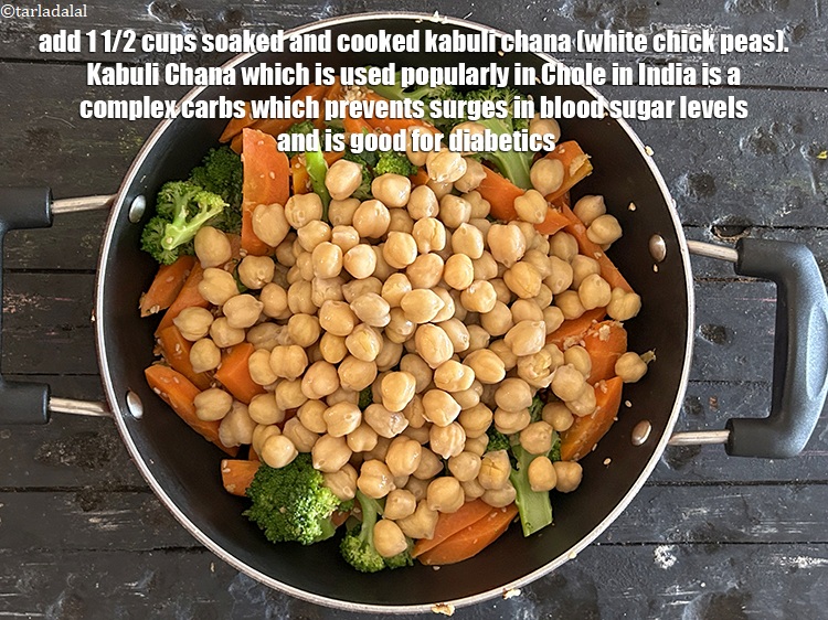 Step 30 – Add&nbsp;1 1/2 cups&nbsp;soaked and cooked&nbsp;<a href="glossary-kabuli-chana-chickpeas-garbanzo-chole-chana-290i">kabuli chana (white chick peas)</a>.&nbsp;<a href="https://www.tarladalal.com/glossary-kabuli-chana-290i" target="_blank">Kabuli Chana</a>&nbsp;which is used …