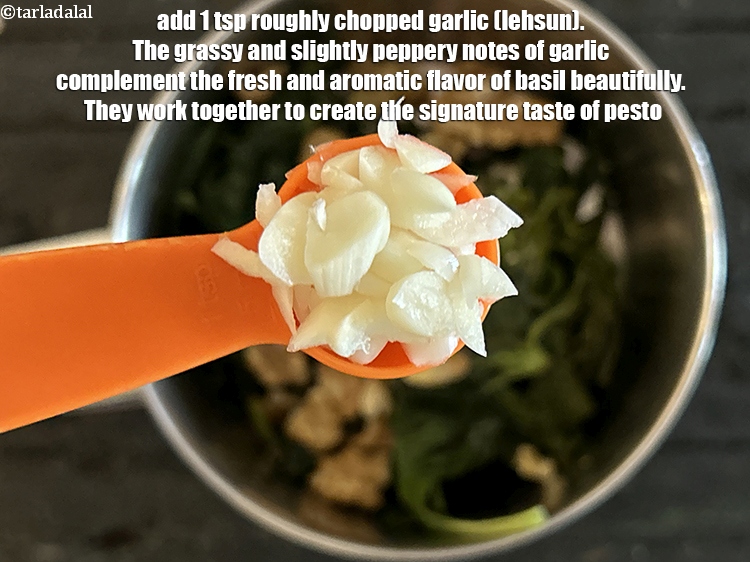 Step 12 – Add&nbsp;<meta charset="UTF-8" />1 tsp&nbsp;roughly&nbsp;<a href="glossary-chopped-garlic-790i">chopped garlic (lehsun)</a>.&nbsp;&nbsp;The grassy and slightly peppery notes of garlic complement …