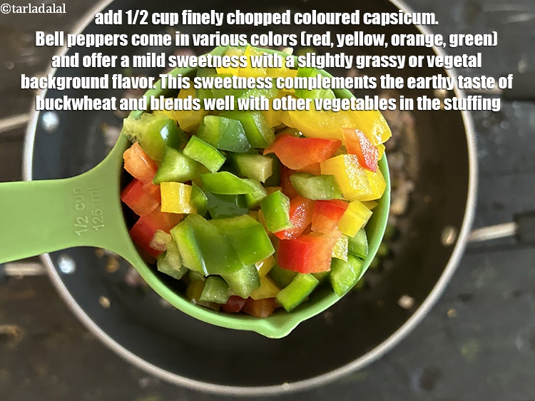 Step 11 – Add&nbsp;1/2 cup finely chopped coloured capsicum.&nbsp;Bell peppers come in various colors (red, yellow, orange, green) …