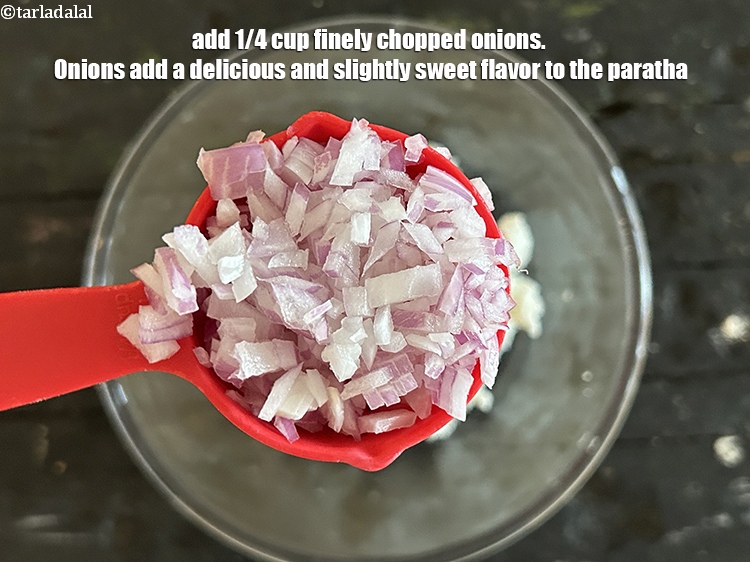 Step 11 – Add 1/4 cup finely&nbsp;<a href="https://www.tarladalal.com/glossary-chopped-onions-722i">chopped onions</a>. Onions add a delicious and slightly sweet flavor to …