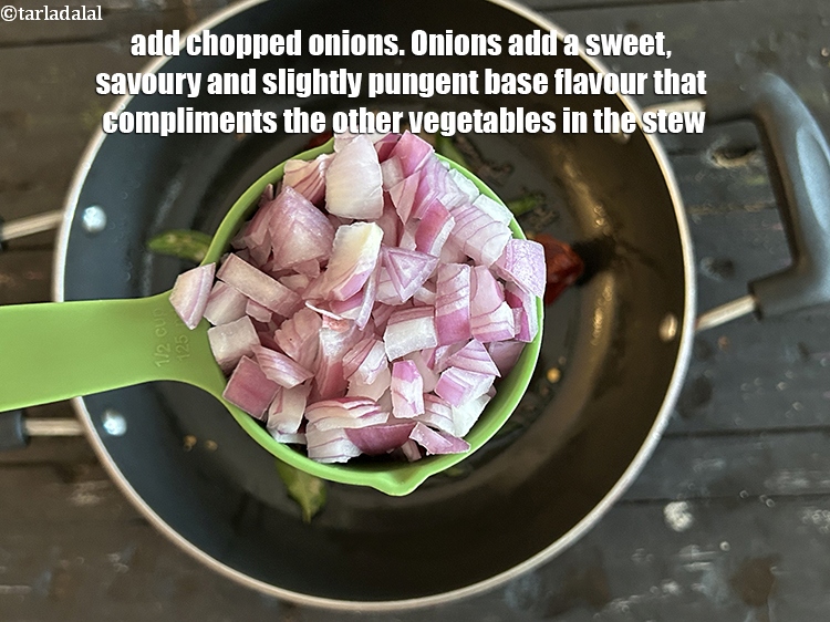 Step 15 – Add&nbsp;1/2 cup&nbsp;<strong><a href="https://www.tarladalal.com/glossary-chopped-onions-722i">chopped onions</a>. Onions</strong>&nbsp;add a&nbsp;<strong>sweet, savory, and slightly pungent</strong>&nbsp;base flavor that complements the other …