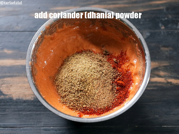 Step 10 – Add 1 tsp&nbsp;<a href="https://www.tarladalal.com/glossary-coriander-powder-dhania-powder-370i">coriander (dhania) powder</a>.