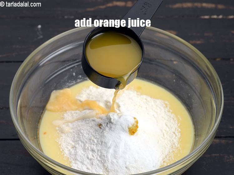 Step 12 – Add 1/4 cup&nbsp;<a href="https://www.tarladalal.com/glossary-orange-juice-santre-ka-ras-narangi-ka-juice-118i">orange juice</a>.
