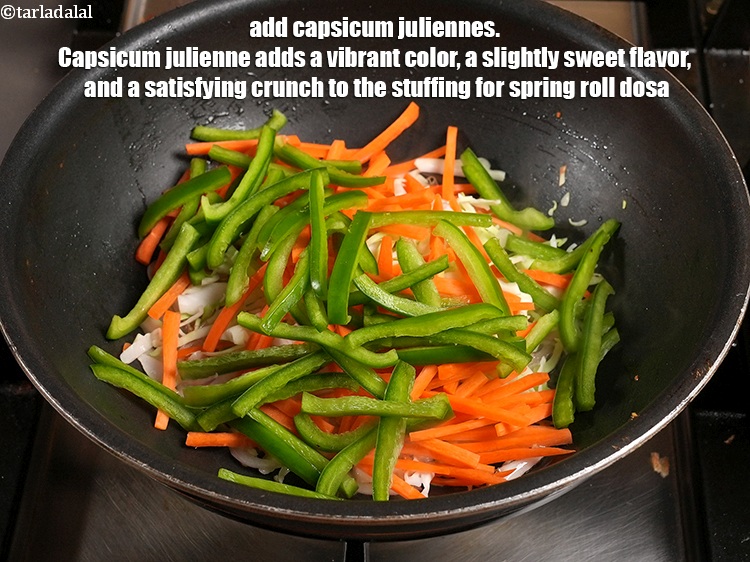 Step 11 – Add &frac34; cup <a href="https://www.tarladalal.com/glossary-capsicum-juliennes-2350i">capsicum juliennes</a>. Capsicum julienne adds a vibrant color, a slightly sweet …