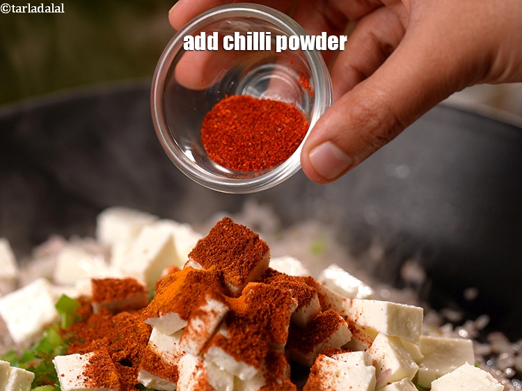 Step 11 – Add &frac12; tsp <a href="https://www.tarladalal.com/glossary-chilli-powder-red-chilli-powder-339i">chilli powder</a>.