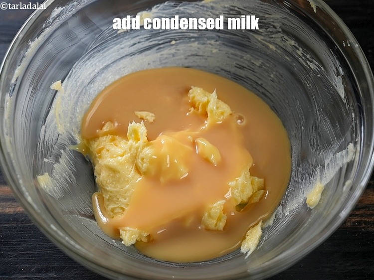 Step 11 – Add &frac14; cup condensed milk.