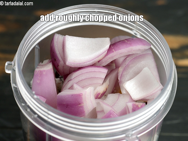 Step 13 – Add &frac14; cup roughly <a href="https://www.tarladalal.com/glossary-chopped-onions-722i">chopped onions</a>.
