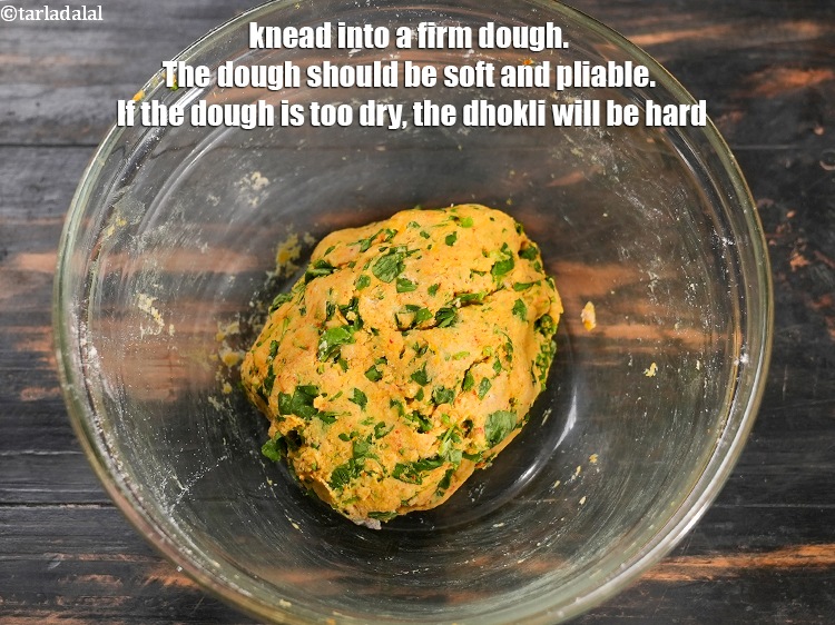 Step 44 – The dough should be soft and pliable. If the dough is too dry, the dhokli …