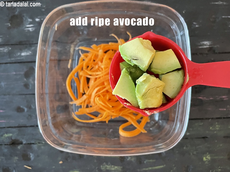 Step 13 – Add&nbsp;<meta charset="UTF-8" />1/4 cup&nbsp;riped&nbsp;<a href="glossary-avocado-cubes-2499i">avocado cubes</a>.