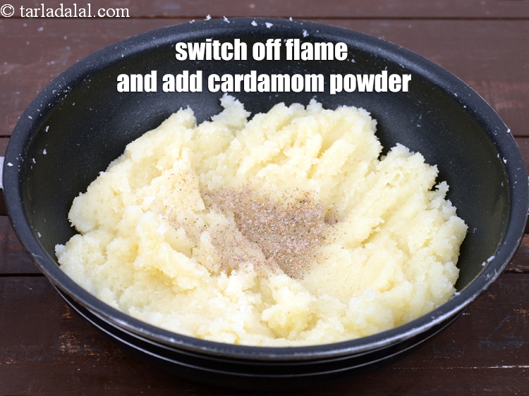 Step 12 – Switch off the flame and add &frac14; tsp cardamom powder.