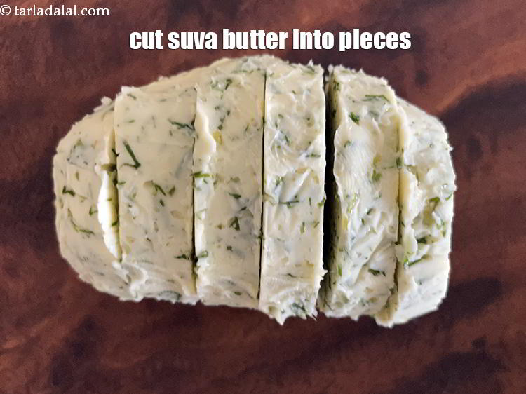 Step 16 – Cut <strong>dill butter | lemon dill butter | Indian suva butter |&nbsp;</strong>into small pieces.
