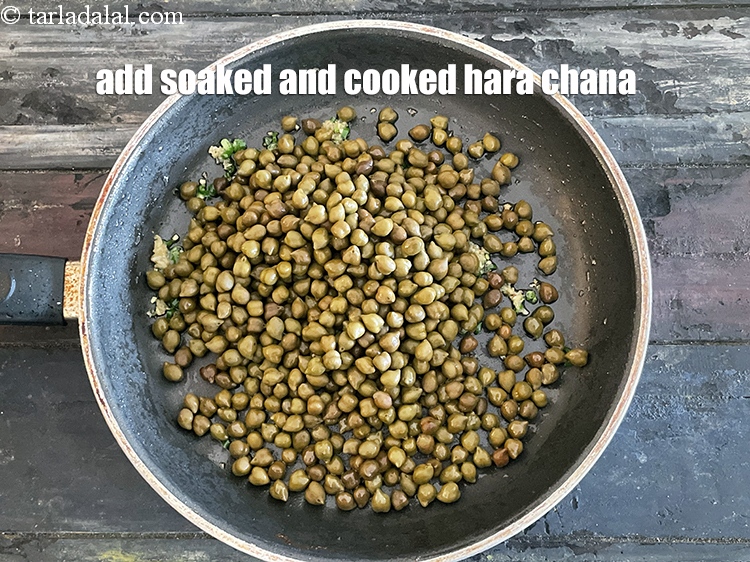 Step 21 – Add 1 1/2 cups soaked and cooked hara chana.