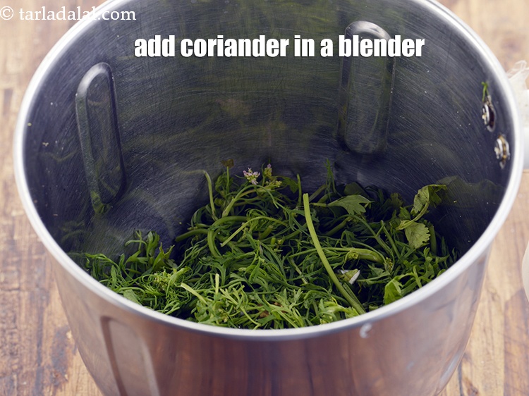 Step 11 – Take a blender and add the coriander to it.