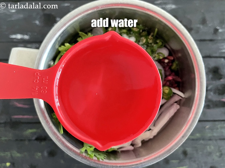 Step 11 – Add little water to make a smooth paste. We added 1/4 cup water.