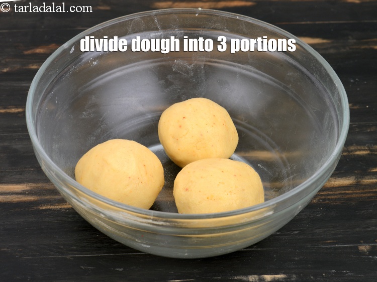 Step 11 – Divide the dough into 3 equal portions.