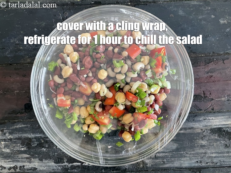 Step 36 – Cover with a cling wrap and refrigerate for 1 hour to chill the salad.